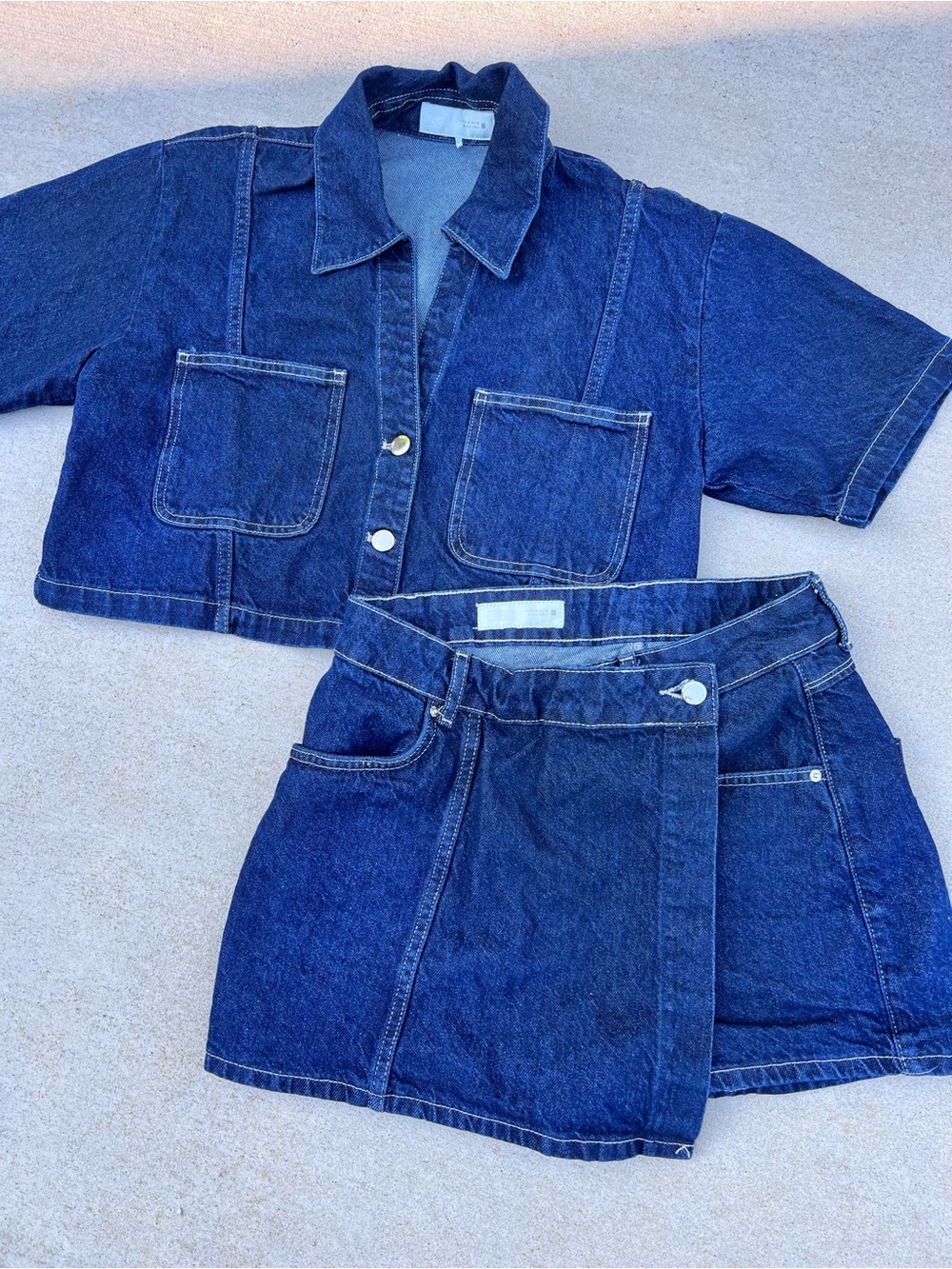 Zara Denim Short-Sleeve Top & Skort Set NWOT